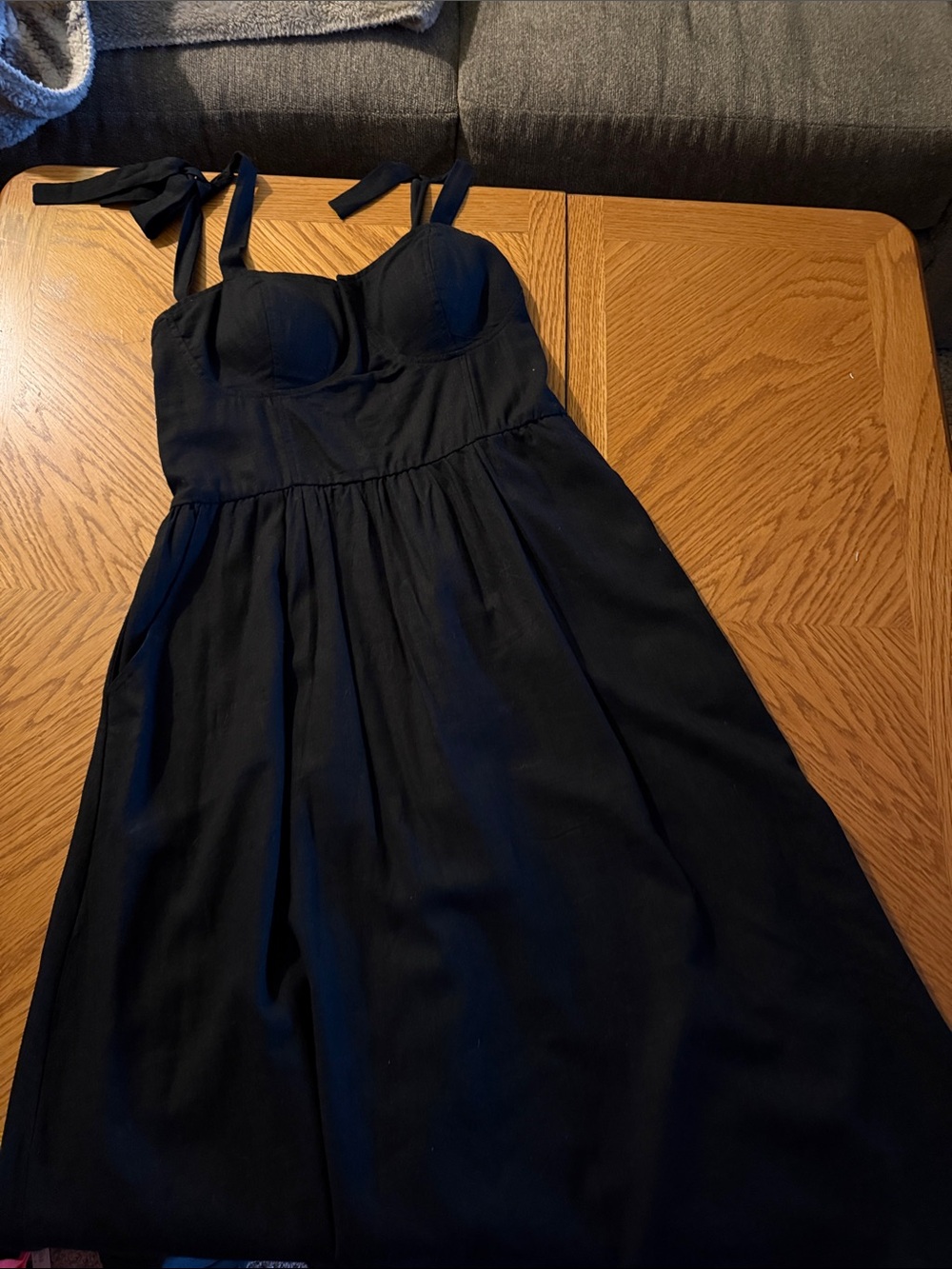 LC Lauren Conrad Black Tie-Shoulder Midi Fit & Flare Dress